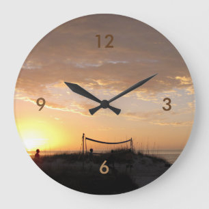 Volleball Strand-Sonnenuntergang Große Wanduhr