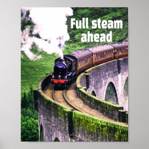 Voller Dampf für den Lokomotive-Zug auf der Brücke Poster