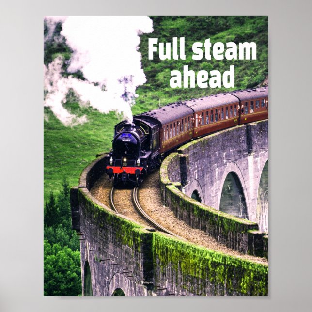 Voller Dampf für den Lokomotive-Zug auf der Brücke Poster (Vorne)
