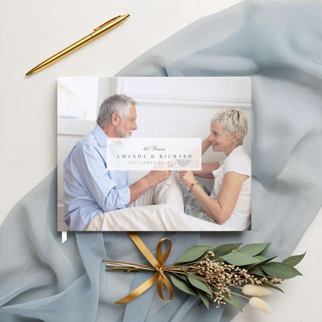 Voller Foto Weißer Faden zum Jahrestag Gästebuch (Full Photo White Fade Nameplate Anniversary Guest Book)