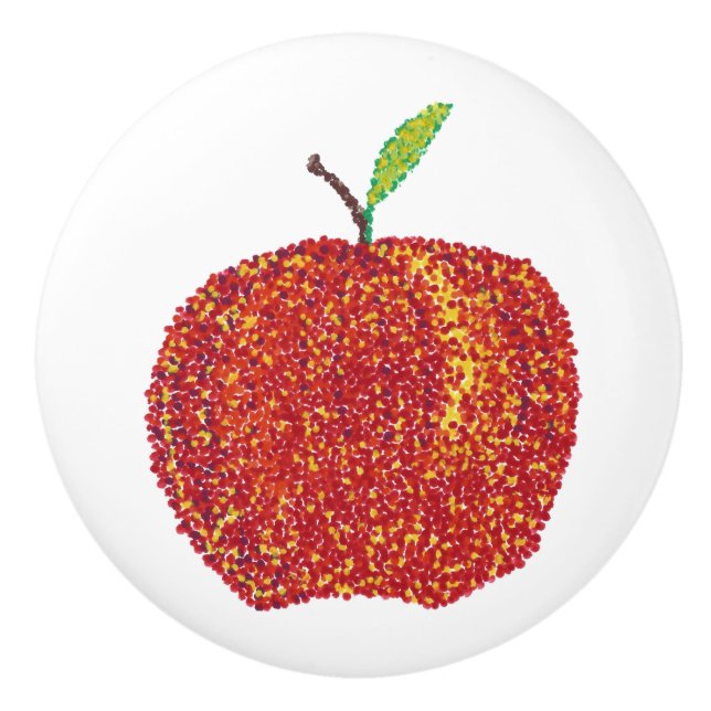 Voller reifer roter Appell in Pointillismus-Knobs Keramikknauf (Vorderseite)