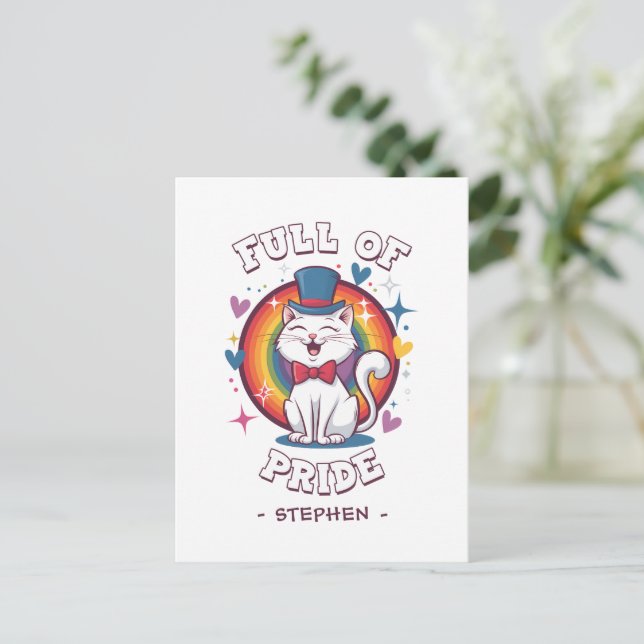 Voller Stolz | LGBTQ Cat Pride Postkarte (Stehend Vorderseite)