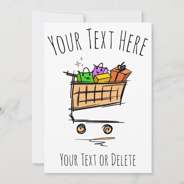 Voller Warenkorb/Wagenwagen/Winterverkauf. Werbeak Einladung (Vorderseite)