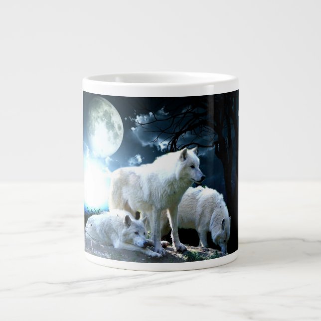Voller Wolf-Mond Jumbo-Tasse (Vorderseite)
