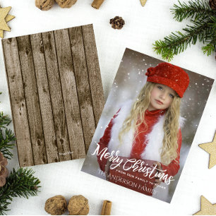Volles Foto Frohe Weihnachten, rustikales Holz Feiertagskarte