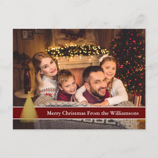 Volles Foto Postcard Gold Weihnachtsbaum Dein Text Postkarte (Vorderseite)