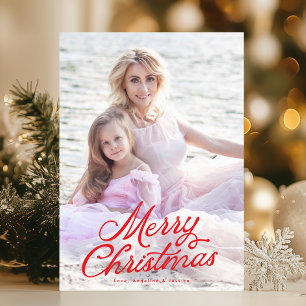 Volles Foto Red Lettering Overlay Frohe Weihnachte Feiertagskarte