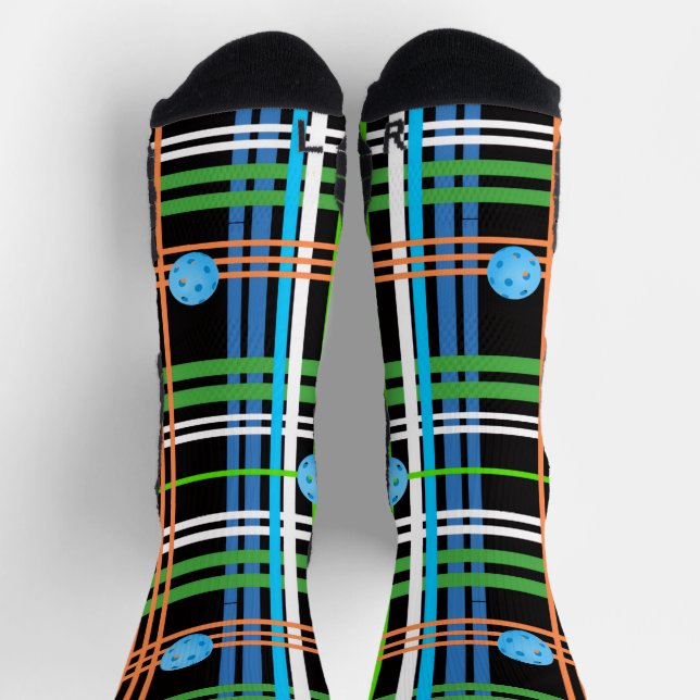 Volley or Rally Pickleball Plaid - Black and Blue Socken (Oben)