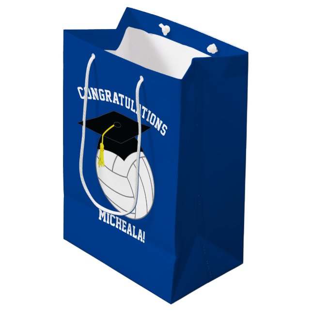 Volleyball Abschluss Blue Mittlere Geschenktüte (Vorderseite Schrägansicht)