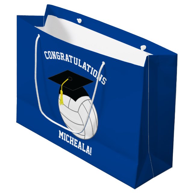 Volleyball Abschluss Sports Blue Große Geschenktüte (Vorderseite Schrägansicht)