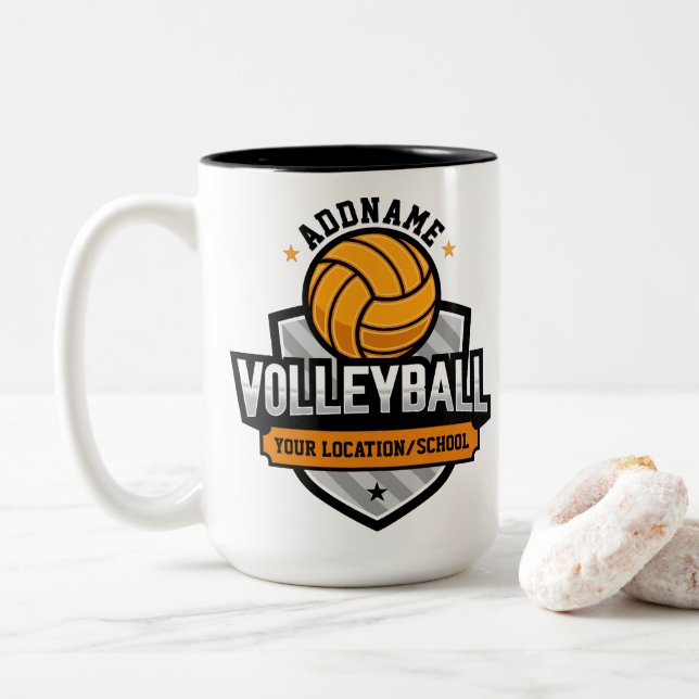 Volleyball ADD TEXT School Varsity Team Player Zweifarbige Tasse (Mit Donut)