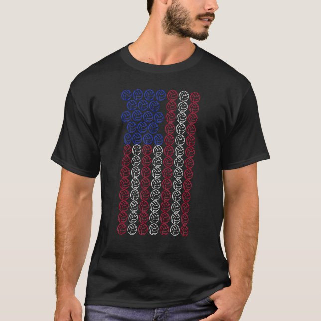 Volleyball American Flag Men Women Kids Merica USA T-Shirt (Vorderseite)