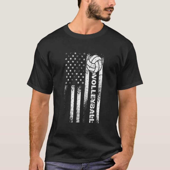 Volleyball American Flag Usa Patriotic Athlete T-Shirt (Vorderseite)