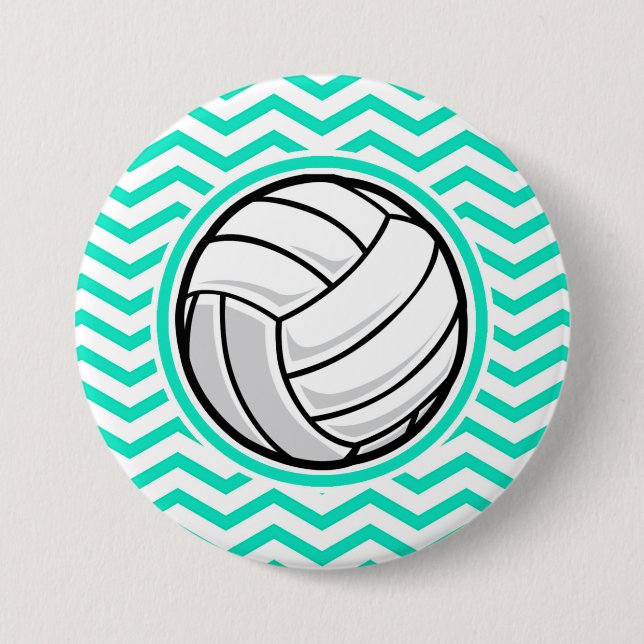 Volleyball; Aqua Green Zickzack Button (Vorderseite)