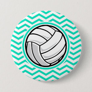 Volleyball; Aqua Green Zickzack Button