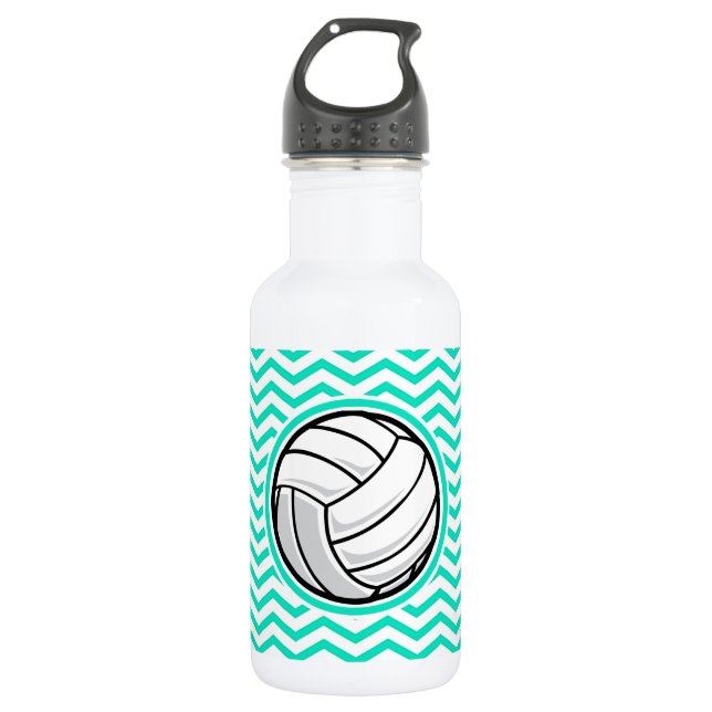 Volleyball; Aqua Green Zickzack Edelstahlflasche (Vorderseite)
