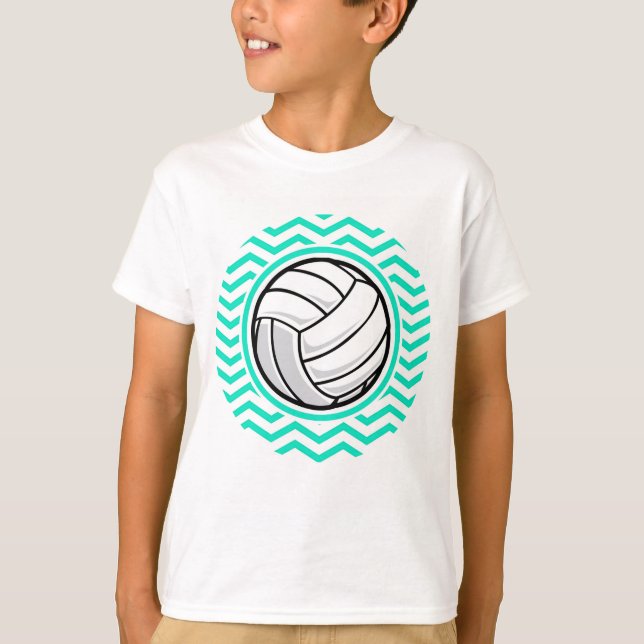 Volleyball; Aqua Green Zickzack T-Shirt (Vorderseite)