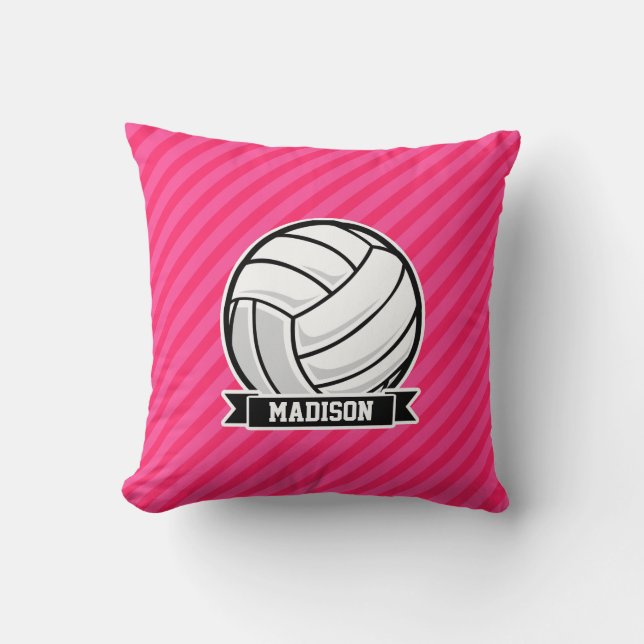 Volleyball auf Neon Pink Streifen Kissen (Vorderseite)