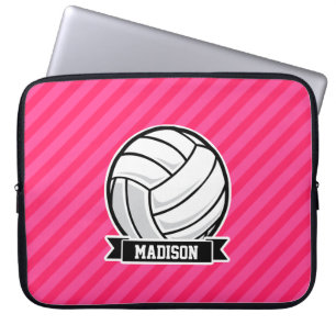 Volleyball auf Neon Pink Streifen Laptopschutzhülle