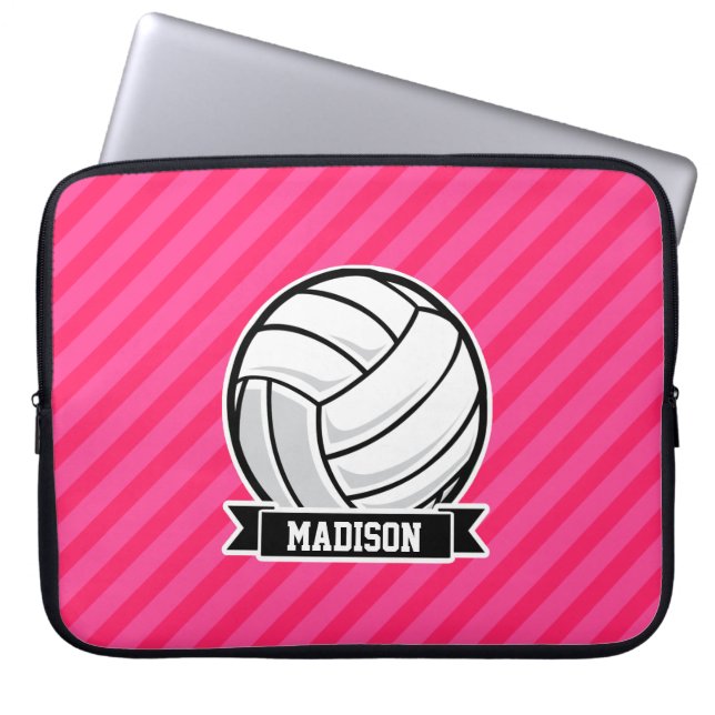 Volleyball auf Neon Pink Streifen Laptopschutzhülle (Vorderseite)