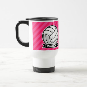 Volleyball auf Neon Pink Streifen Reisebecher