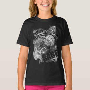 Volleyball Babe, Black Grunge Volleyball T-Shirt