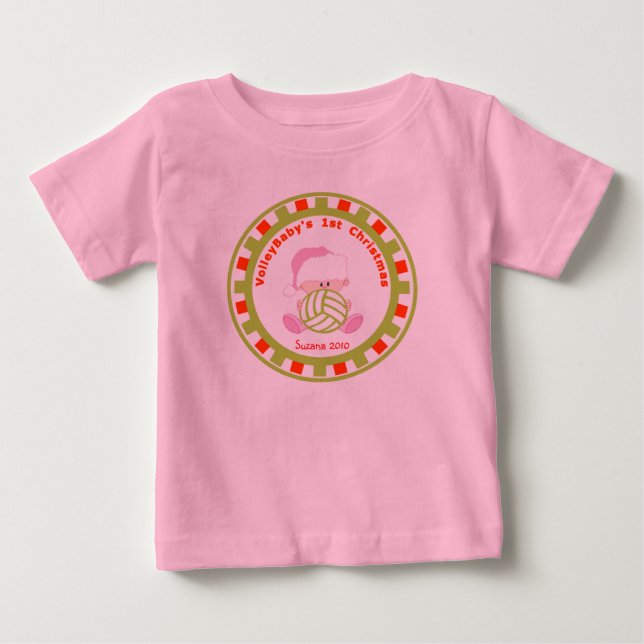 Volleyball Baby Girl 1. Weihnachten mit Name T-shirt (Vorderseite)