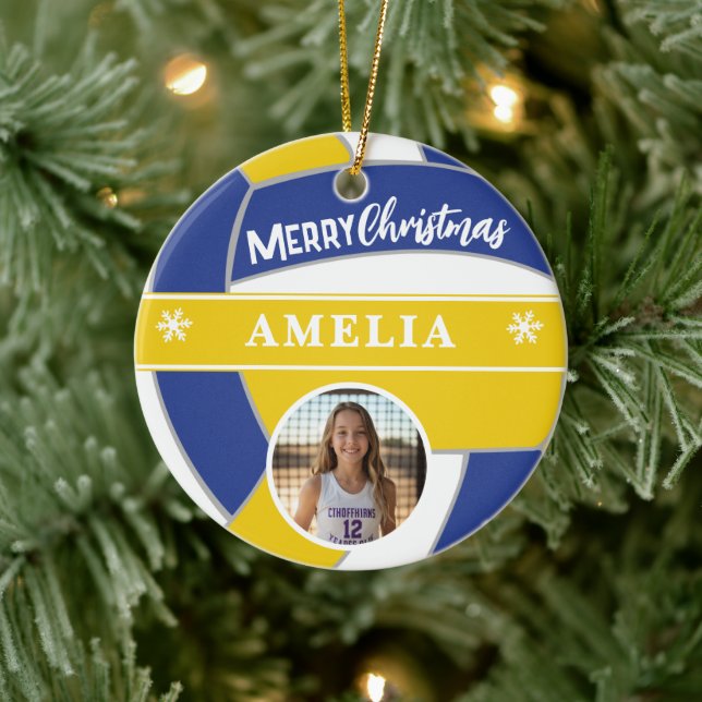 Volleyball Ball Custom Name Merry Christmas Photo Keramik Ornament (Baum)