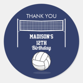 Volleyball Ball & Net Navy Blue Geburtstagsnamenal Runder Aufkleber