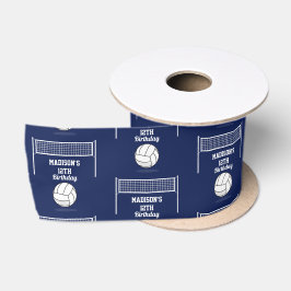 Volleyball Ball & Net Navy Blue Geburtstagsnamenal Satinband