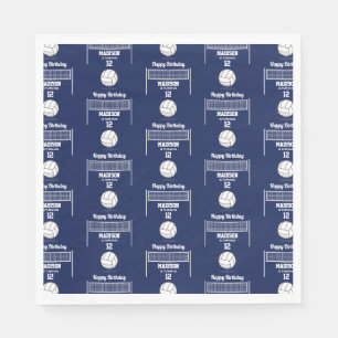 Volleyball Ball & Net Navy Blue Geburtstagsnamenal Serviette