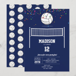 Volleyball Ball & Net Navy Blue Geburtstagsparty Einladung