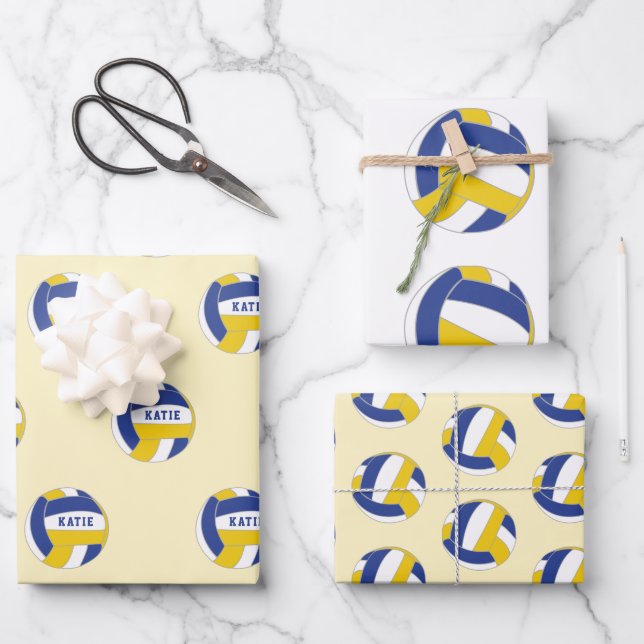 Volleyball Ball Pattern Kinder Geburtsname Wrappin Geschenkpapier Set (Vorderseite)