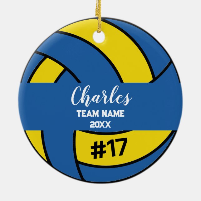 Volleyball Ball Player | Individuelle Name-Nummer  Keramik Ornament (Hinten)