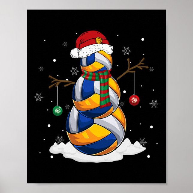Volleyball Ball Snowman Weihnachtsmannmütze Weihna Poster (Vorne)