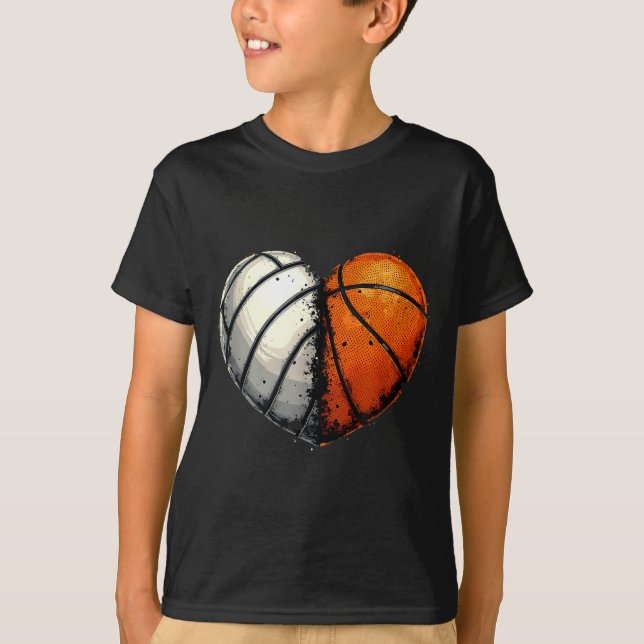 Volleyball Basketball Ball Heart Srts Lover Valent T-Shirt (Vorderseite)