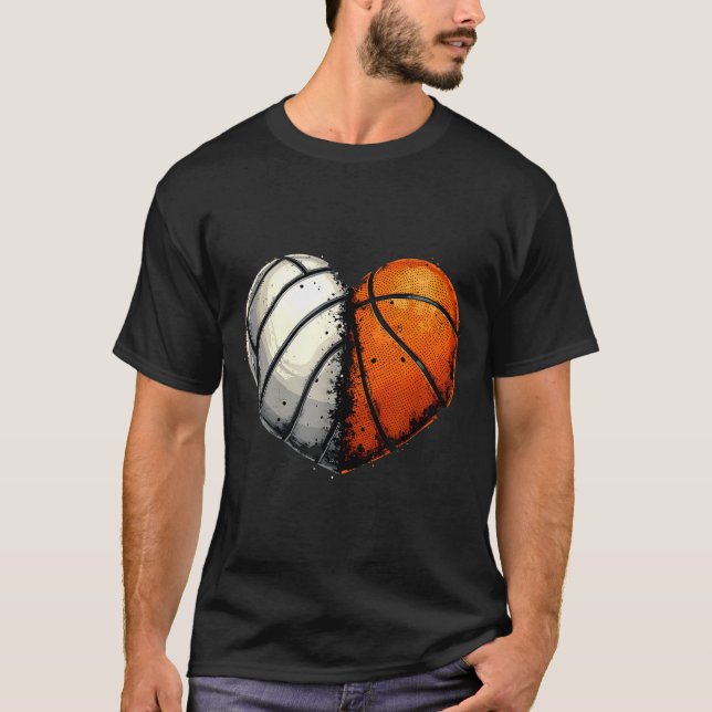 Volleyball Basketball Ball Heart Srts Lover Valent T-Shirt (Vorderseite)