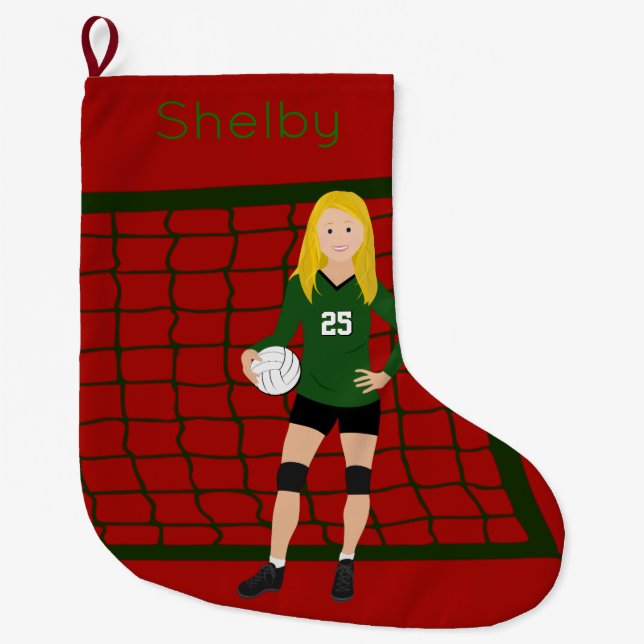 Volleyball-Blonde-Mädchen in Grün Großer Weihnachtsstrumpf (Vorderseite)