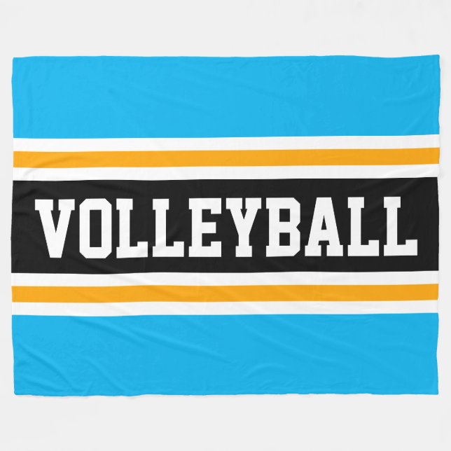 VOLLEYBALL Bright Sky Blue Yellow Black Stripes Fleecedecke (Vorderseite (Horizontal))