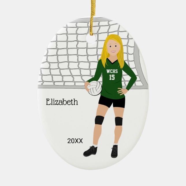 Volleyball Brünett grün und schwarz Keramik Ornament (Vorne)