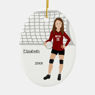 Volleyball Brünett Red & Black Keramik Ornament