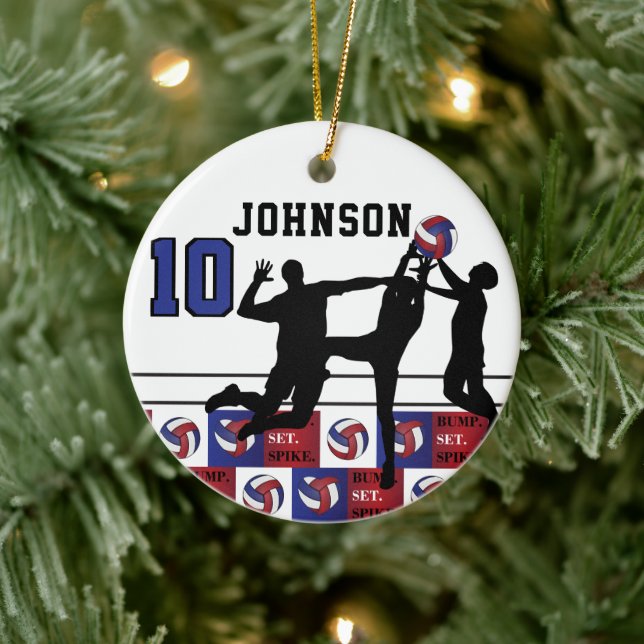 Volleyball 🏐 - Bump, Set, Spiegelei Red, White, B Keramik Ornament (Baum)