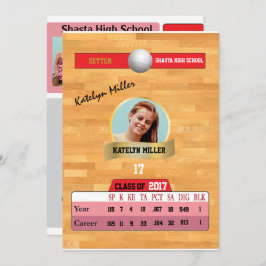 Volleyball Card W/ Stats Grad Einladungen - rot