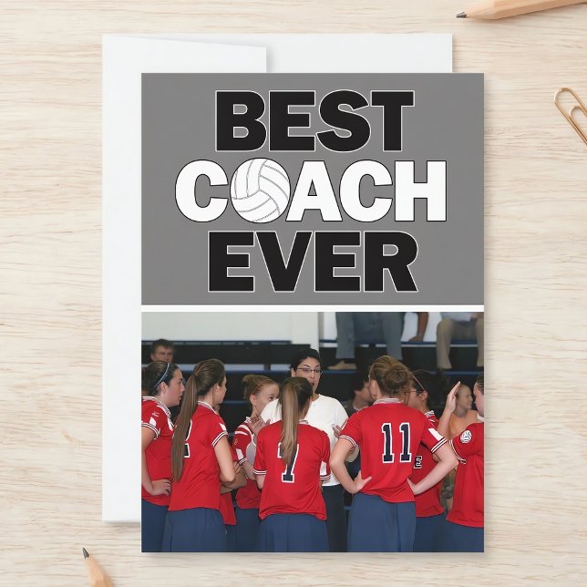 Volleyball Coach Best je Custom Foto Vielen Dank Dankeskarte (Customizable volleyball coach thank you cards. Personalize with your own team photo!)