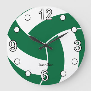 Volleyball Dark Green and White Style Große Wanduhr