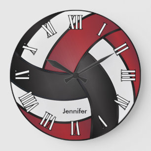 Volleyball Dark Red, Black and White Style Große Wanduhr