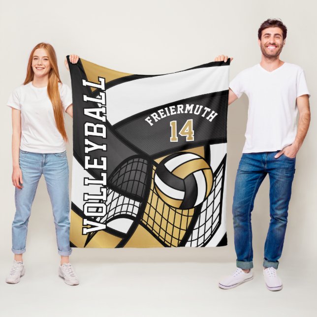Volleyball 🏐 Design - Gold, Weiß, Schwarz Fleecedecke (Beispiel)