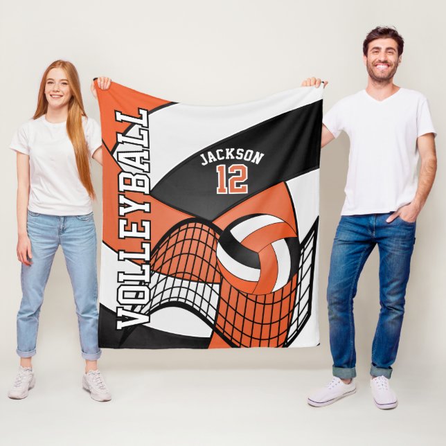 Volleyball 🏐 Design - orange, weiß, schwarz Fleecedecke (Beispiel)