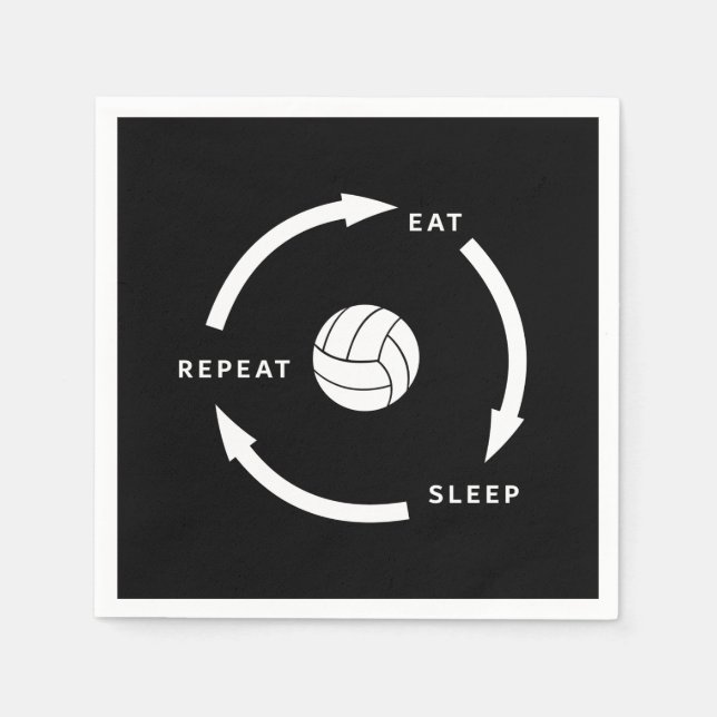 Volleyball Eat Sleep Wiederholung Sportfan Sprichw Serviette (Vorderseite)