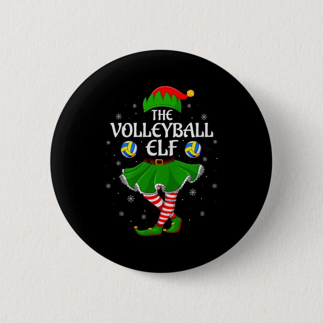 Volleyball Elf Christmas Family Girls Women Elf Sq Button (Vorderseite)
